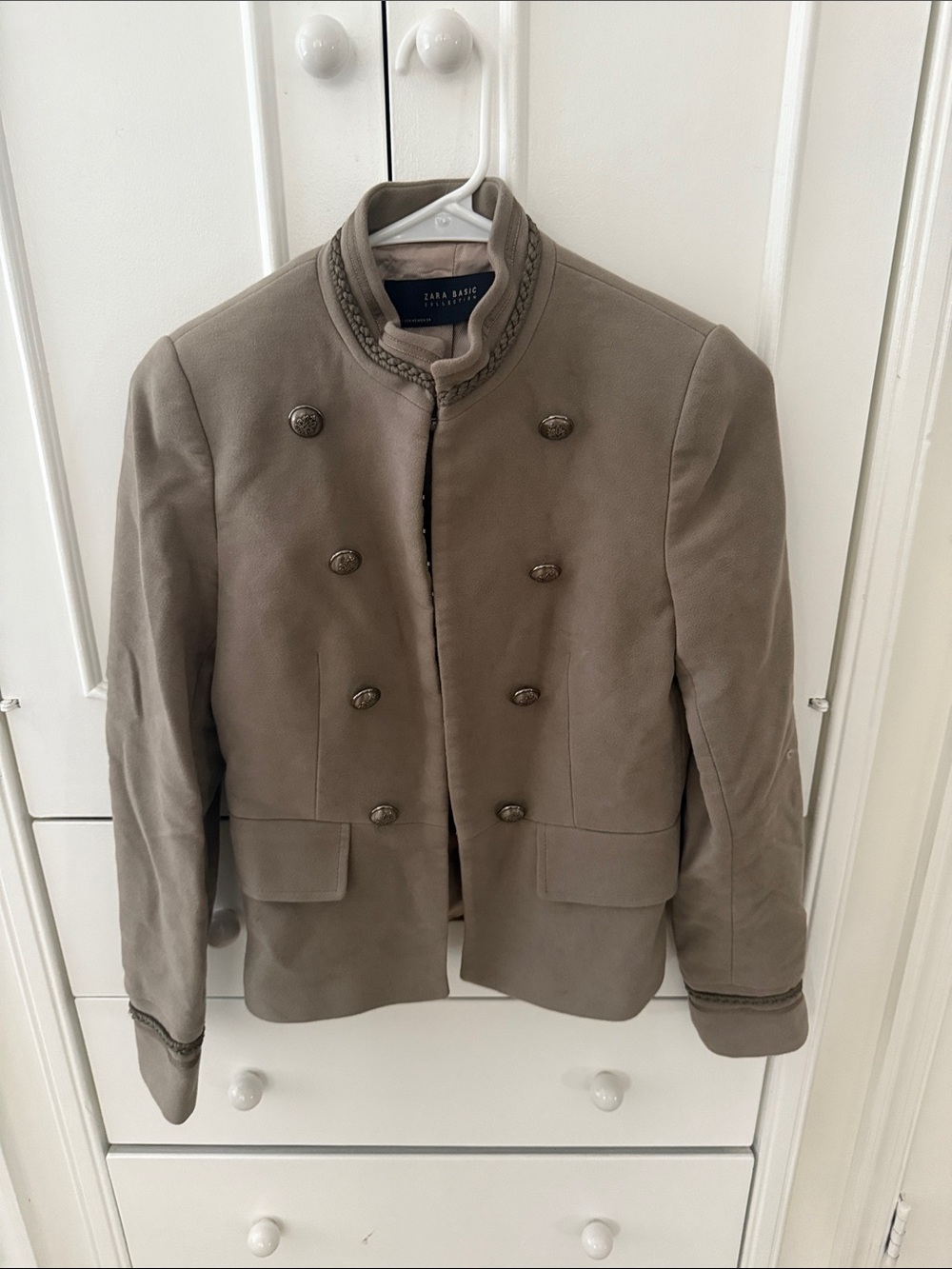 Zara Women Taupe Military-Inspired Double-Breasted Jacket